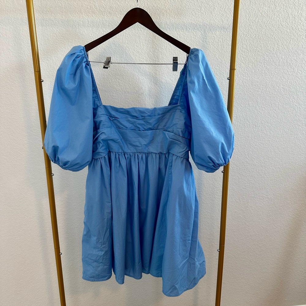Blue Puff-Sleeve Mini Dress